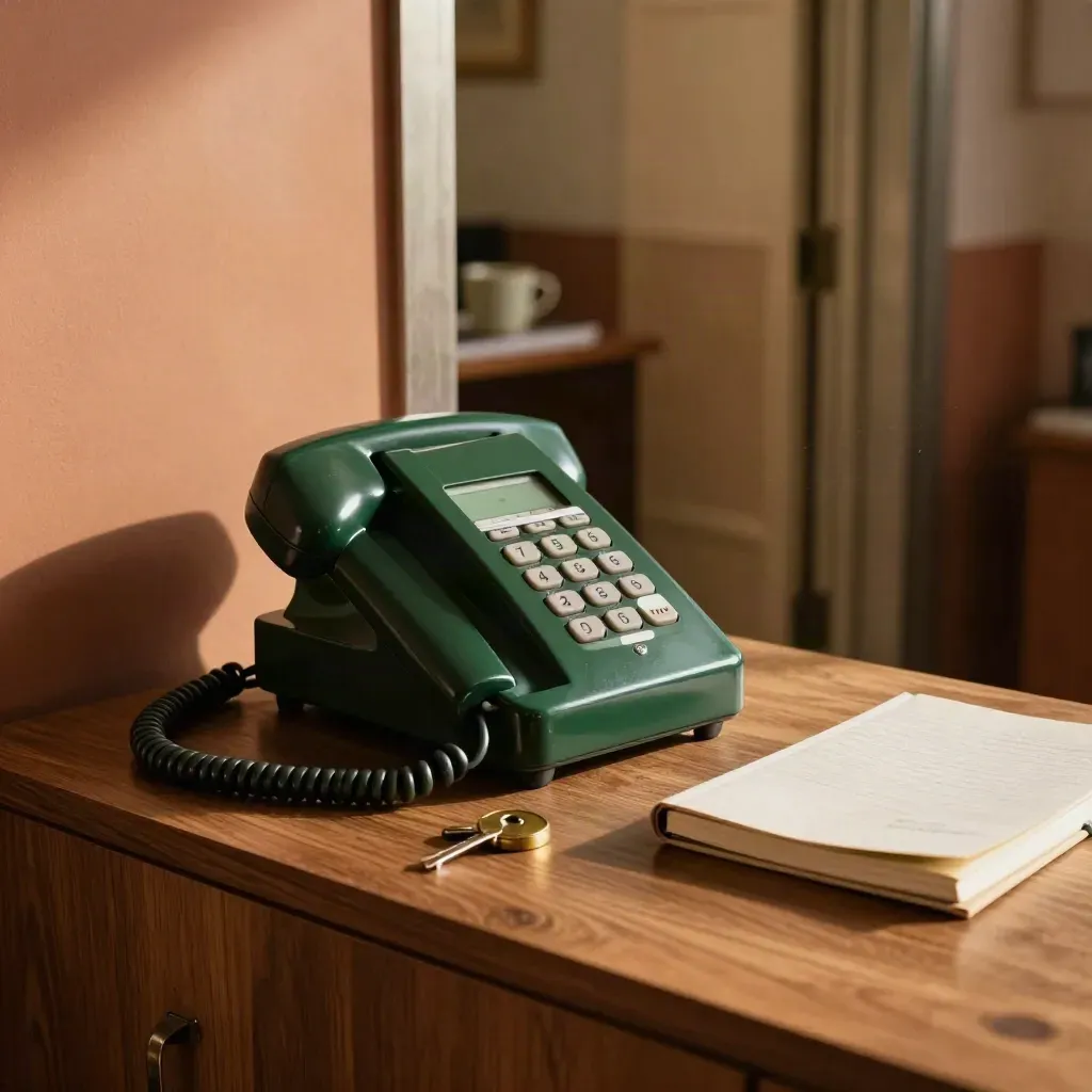 Werkstation met telefoonhouder, inboxbakjes, sleutels en notitieboek bij een deuropening.